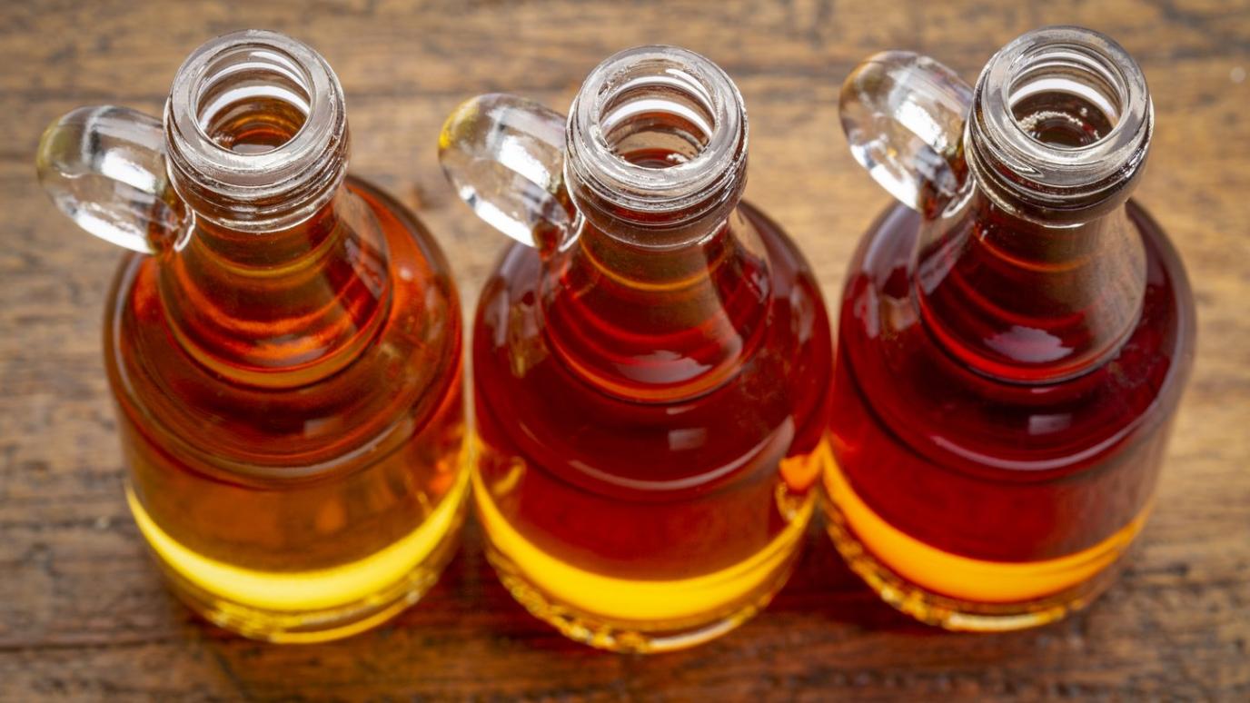 Maple syrup in three jars