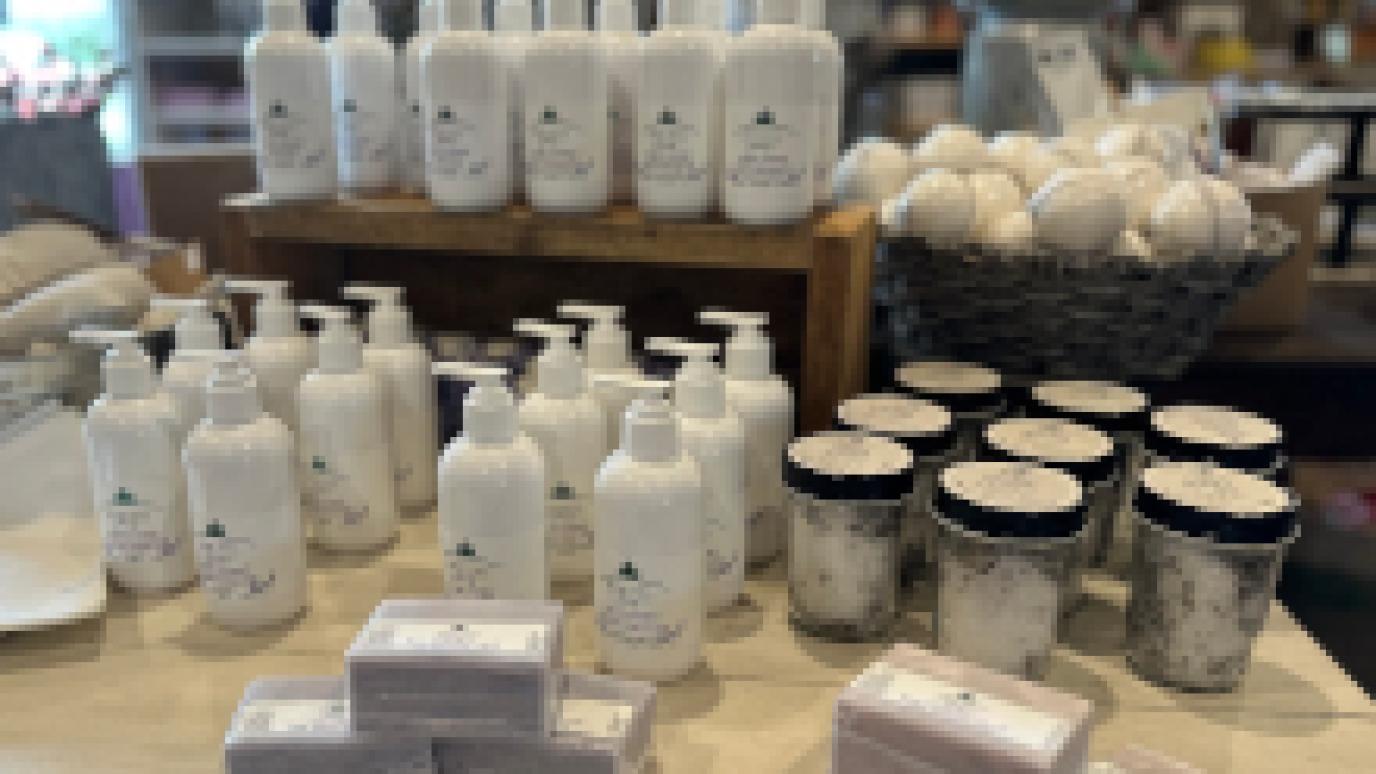 various beauty products made with lavender on a table