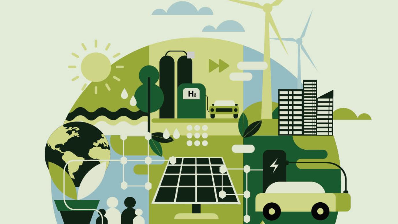 Cover of the Climate Change Annual Report depicting an illustration of a globe highlighting sustainability concepts