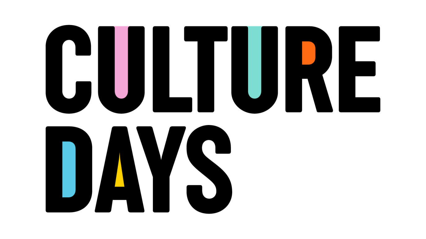 Text spelling out 'Culture Days' with some letters filled with shades of purple, aqua, orange, and yellow clours.