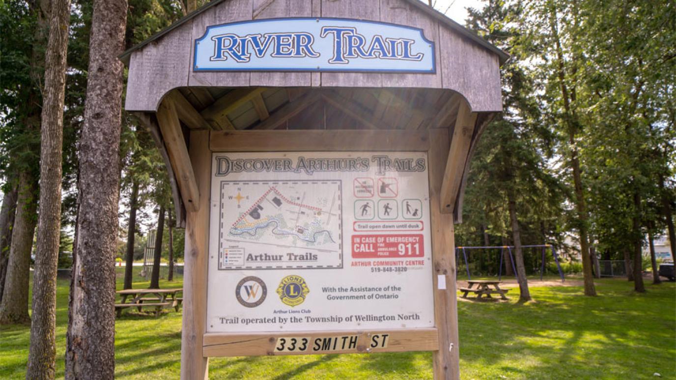 River Trail kiosk at Arthur Park