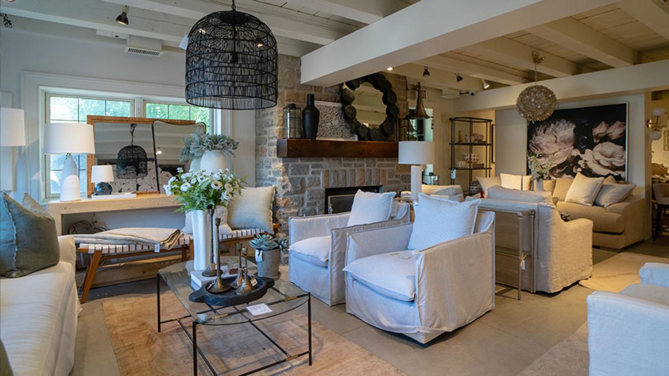An interior design shop showroom featured home decor and furniture items