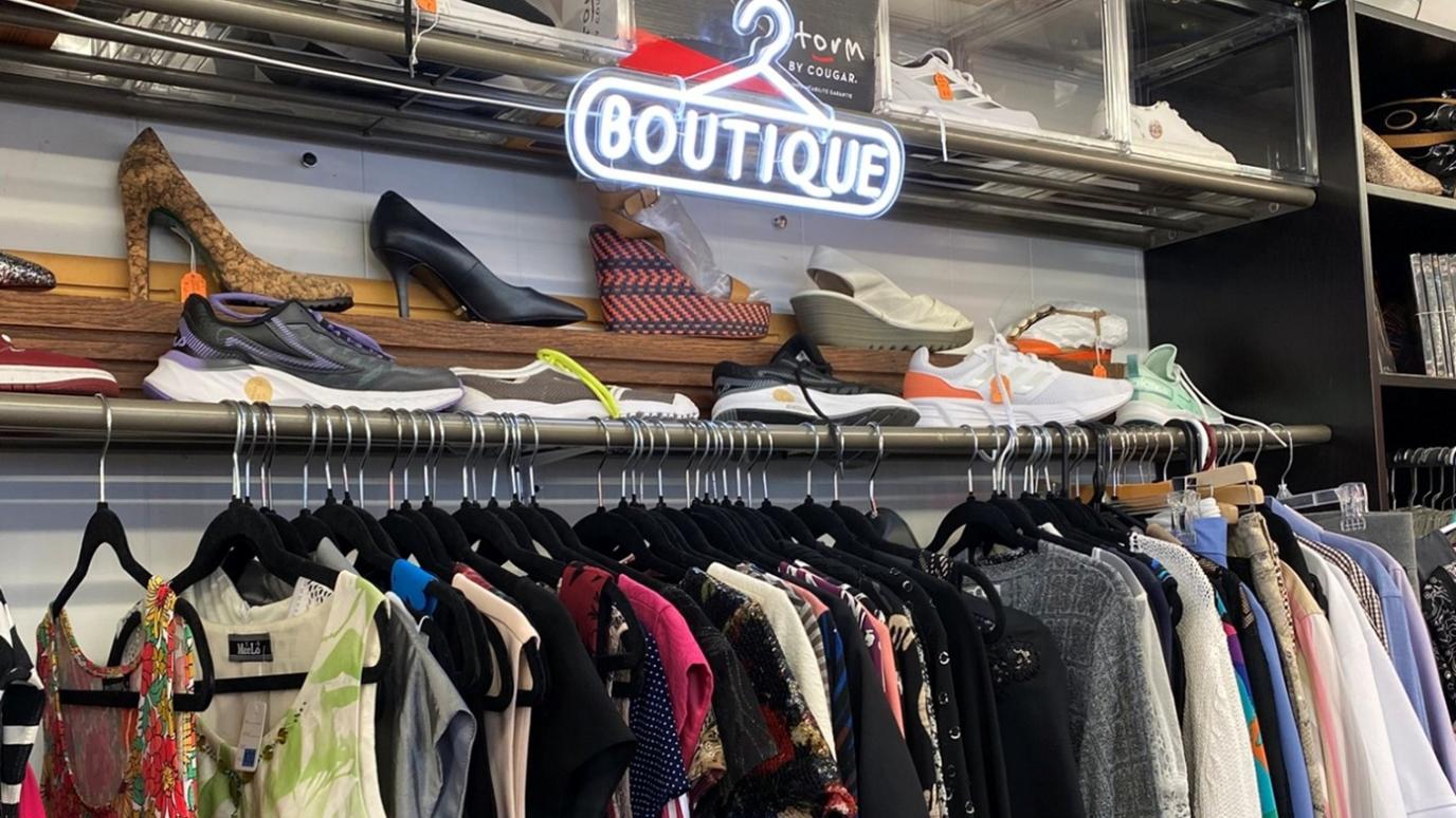 A section of the store showcasing Clothes and footwear