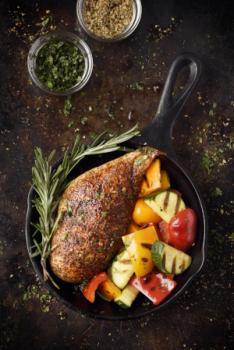 pan fried chicken and vegetables
