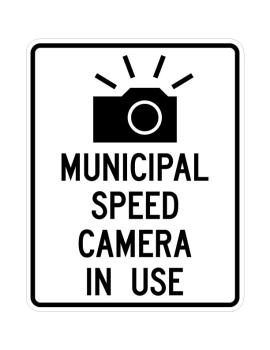 Graphic of ASE sign which reads "Municipal Speed Camera In Use" 