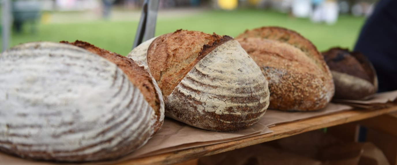 loaves of artisian bread on display